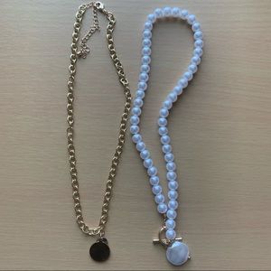 Jewelry Necklace Set; Pearl Necklace  and Gold chain Necklace Adjustable 2pcs